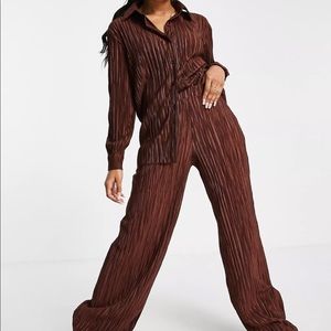 ASOS pleated set in brown